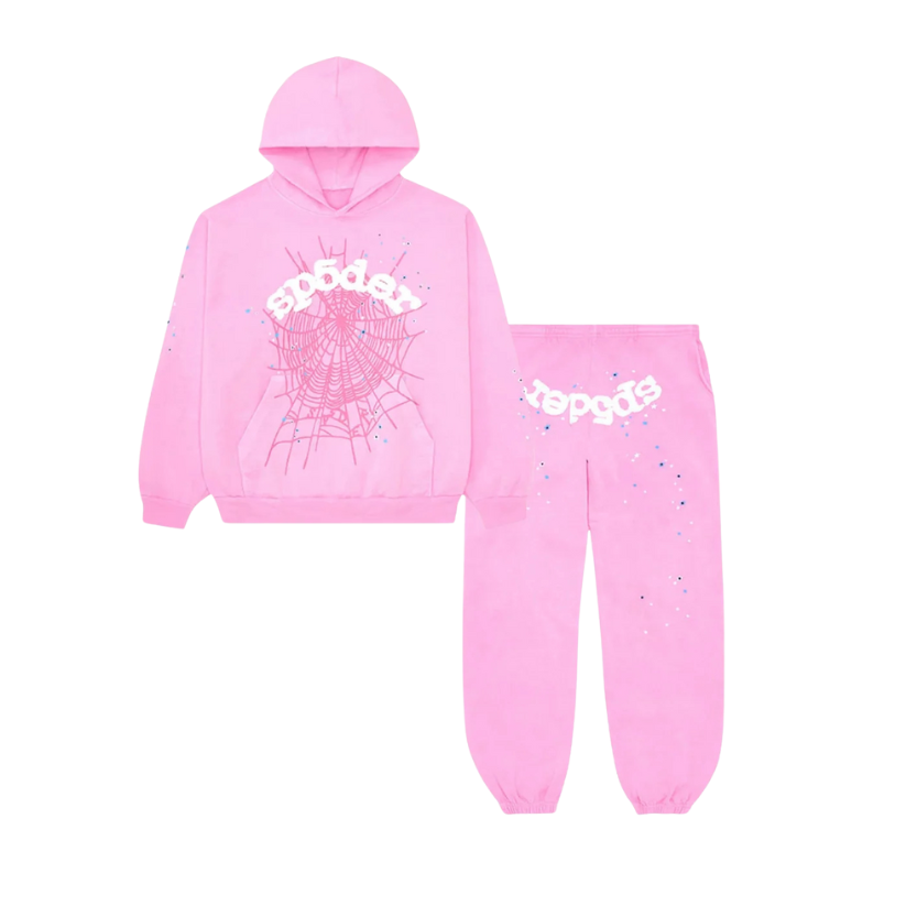 Set Hanorac & Pantaloni Sp5der "Pink Web"